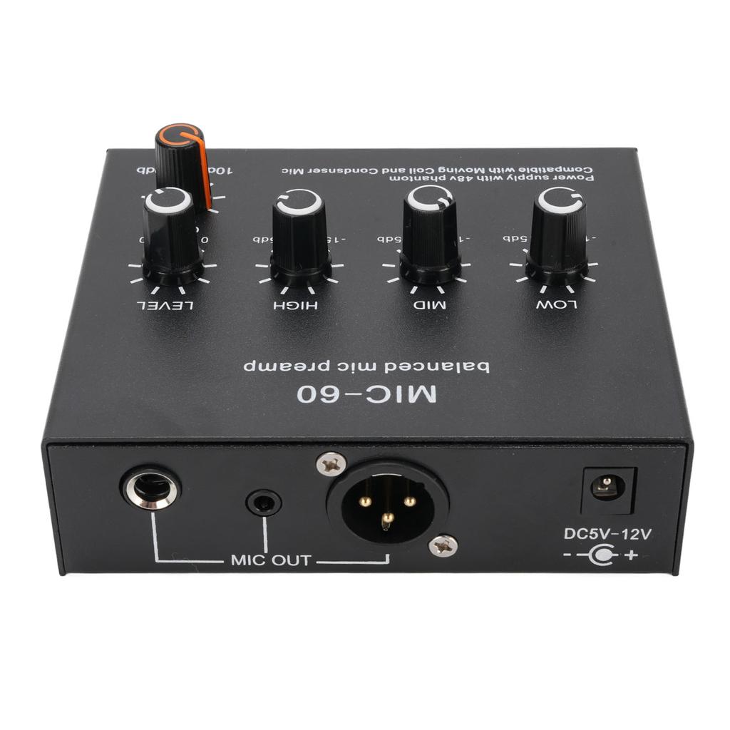 Microphone Preamp Mic Gain Booster 48V Power Supply Mic Pre Amp for Dynamic Condenser XLR 3.5mm 6.35mm Inputs Outputs