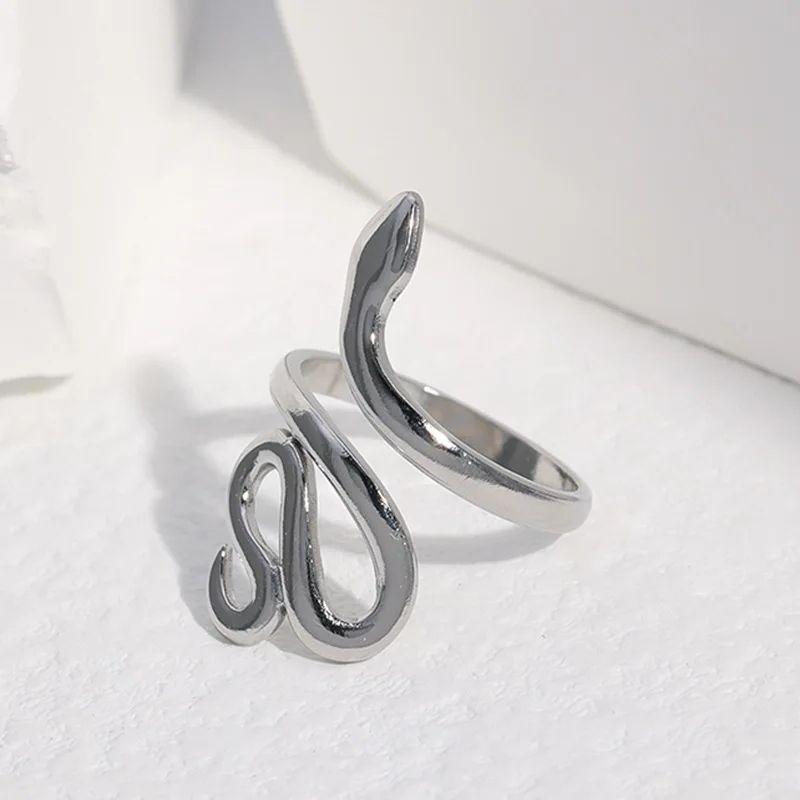 Stainless Steel Snake Rings For Women Men Gold Color Open Adjustable Ring Vintage Gothic Aesthetic Jewelry Gifts Anillos Mujer