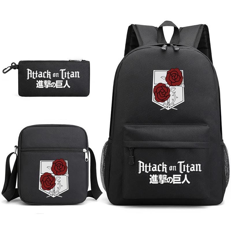 3 Piece School Backpack Set for Students Large Capacity Oxford Cloth Schoolbag with Shoulder Strap and Pencil Case