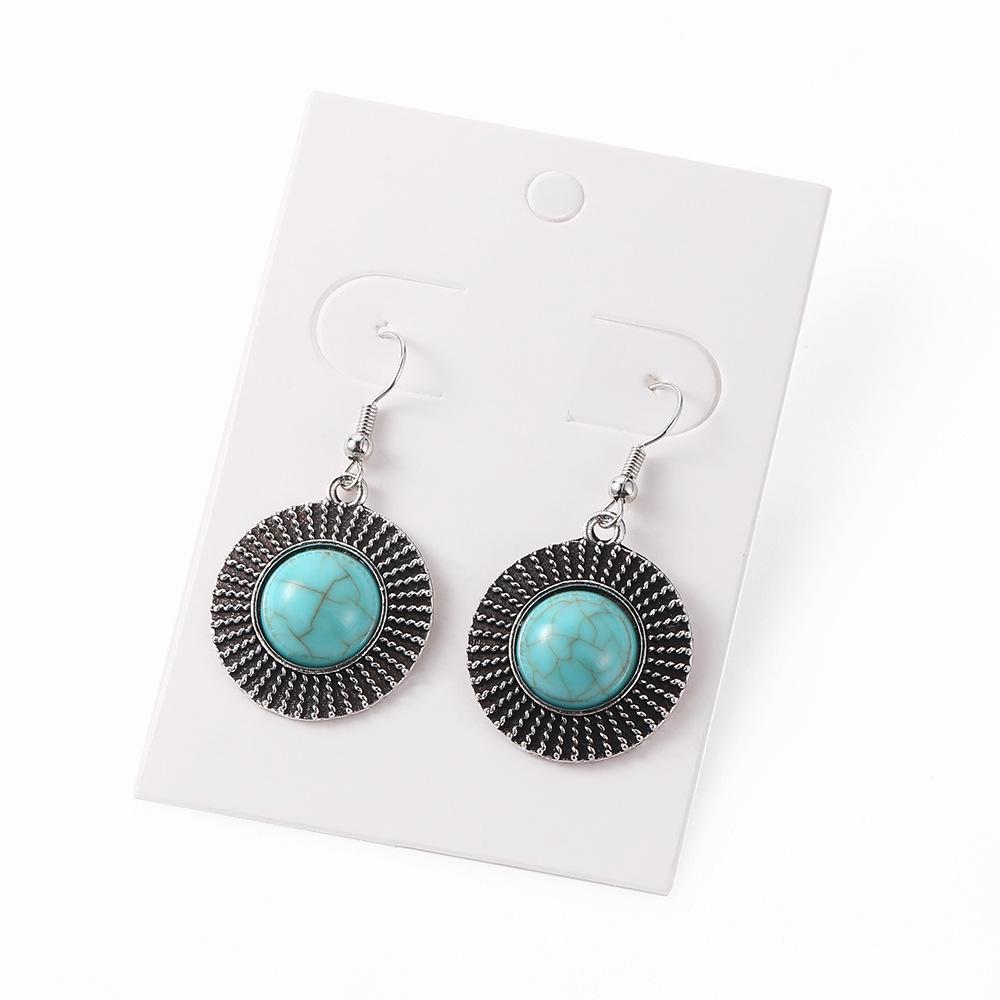 Turquoise Retro Round Earrings with Hooks for a Fashionable Look