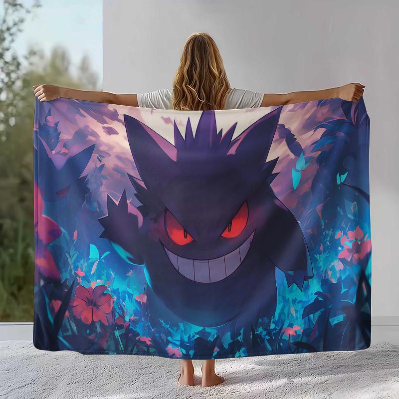 

Gengar Pokemon Cartoon Ectoplasma Flannel Blanket,Ultra Soft Warm Plush Throw for Home Bedroom Bed Sofa Cover Picnic gift 75x90cm