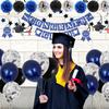 Grad Navy Blue Graduation Balloon Set Night Blue Silver Graduation Party Decoration Silver Spiral Paper Flower Ball Balloon Chain