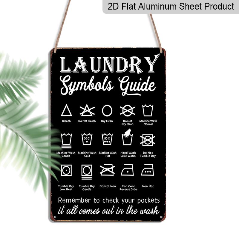 

2D Flat Vintage Laundry Symbols Guide Aluminum Metal Sign - 8 x12 Rustic Wall Decor for Bathroom & Laundry Room, Unique Pictorial Cleaning 20*30cm