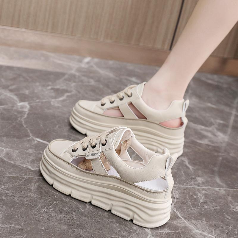 Platform Sandals Women's 2025New Summer Fashion Hollow Out Casual Shoes White Height Increased Non-slip Flats Sandalias De Mujer