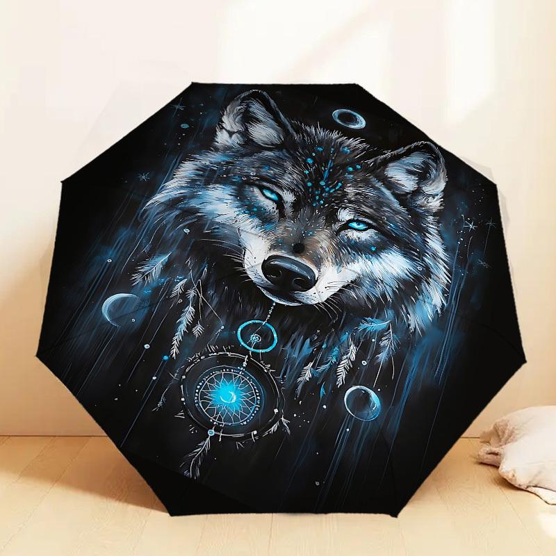 1 Stück Sternennacht Wolf Traumfänger Regenschirm, Outdoor Reiseaccessoire, Leicht & Langlebig, Perfektes Festivalgeschenk m1216005