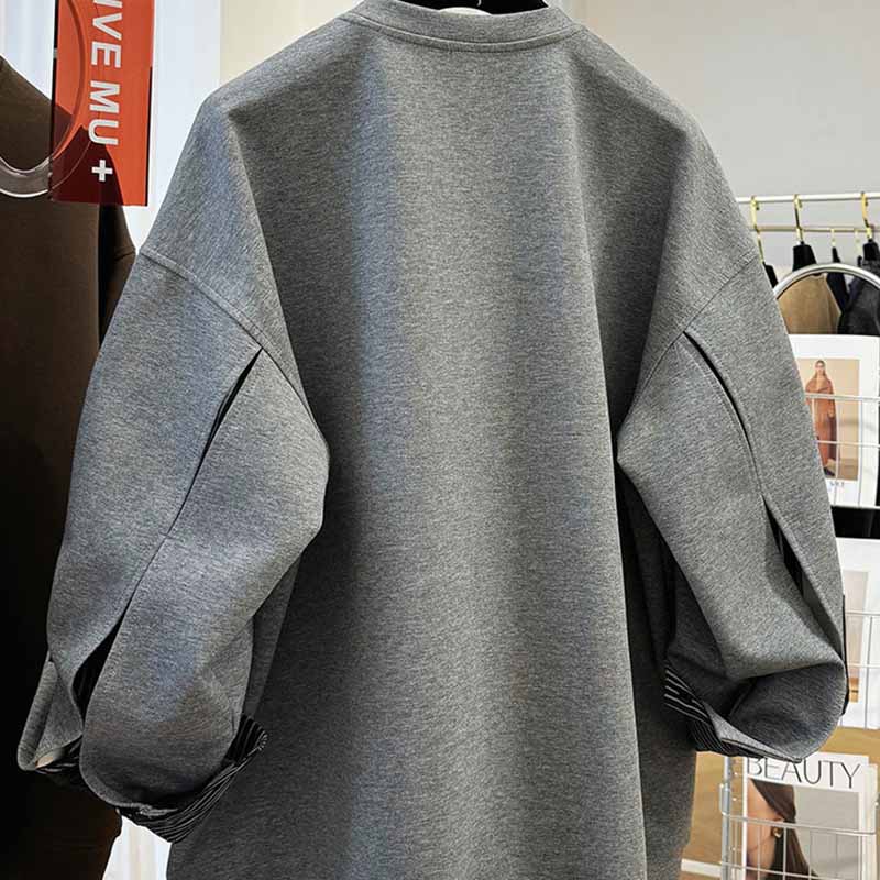 Sweatshirt for Women Cotton Oversize Fleece Thickened Loose False  Two Striped Round Neck Casual Pullover Long Sleeve Top Sweatshirt