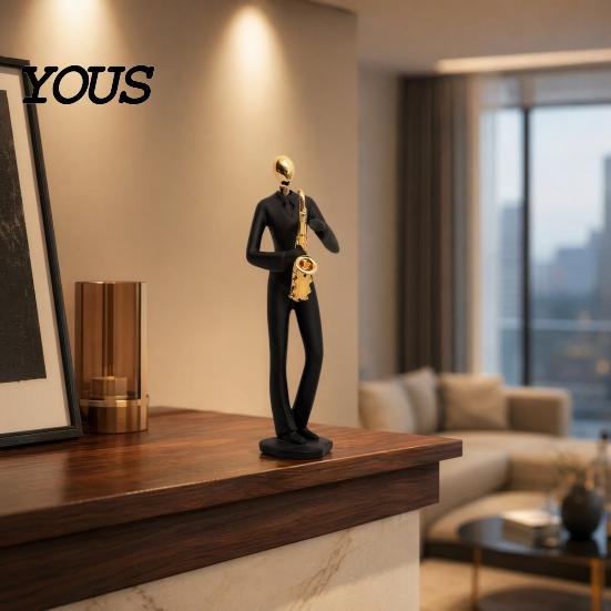 Durable Resin Sculpture Musician Sculpture, Stable Base Abstract Guitar Saxophone Singer Statue, Band Theme Decoration, Home Art Decor