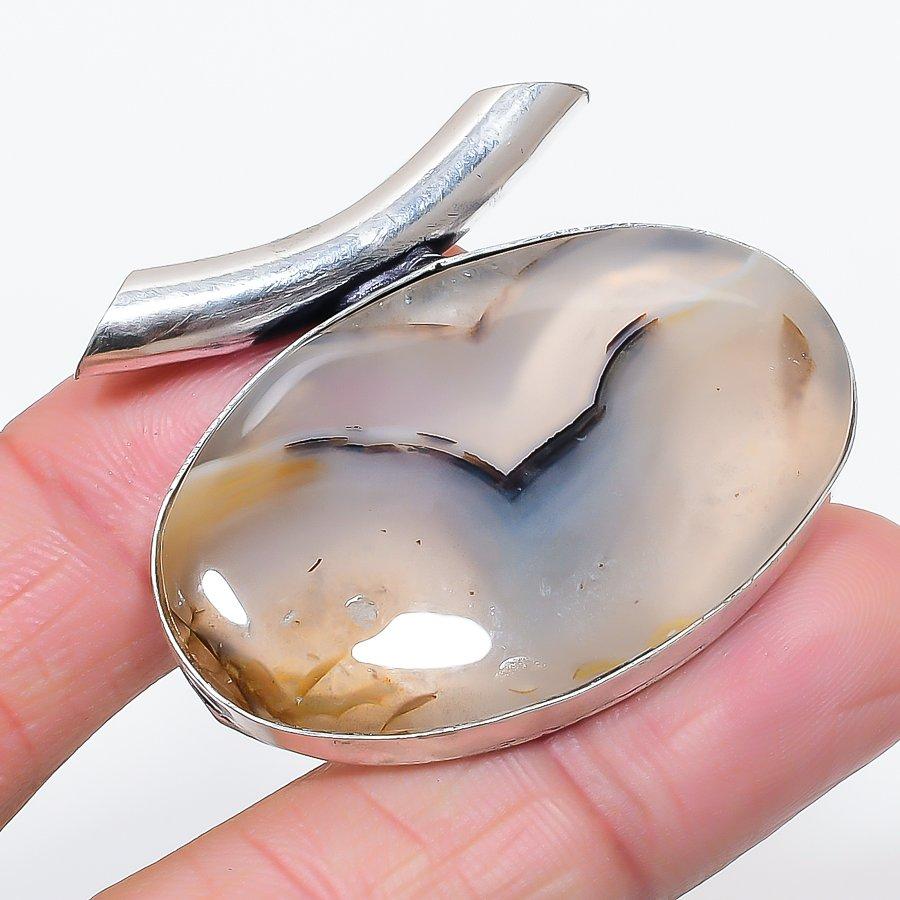 

Натуральный камень агат Монтана, серебро 925 пробы, ювелирный кулон 1,50 h9c29