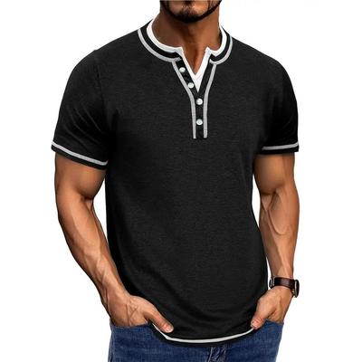T-shirt Henley élégant à manches courtes pour homme - Respirant, décontracté et confortable, hauts à boutons à col en V pour l'été