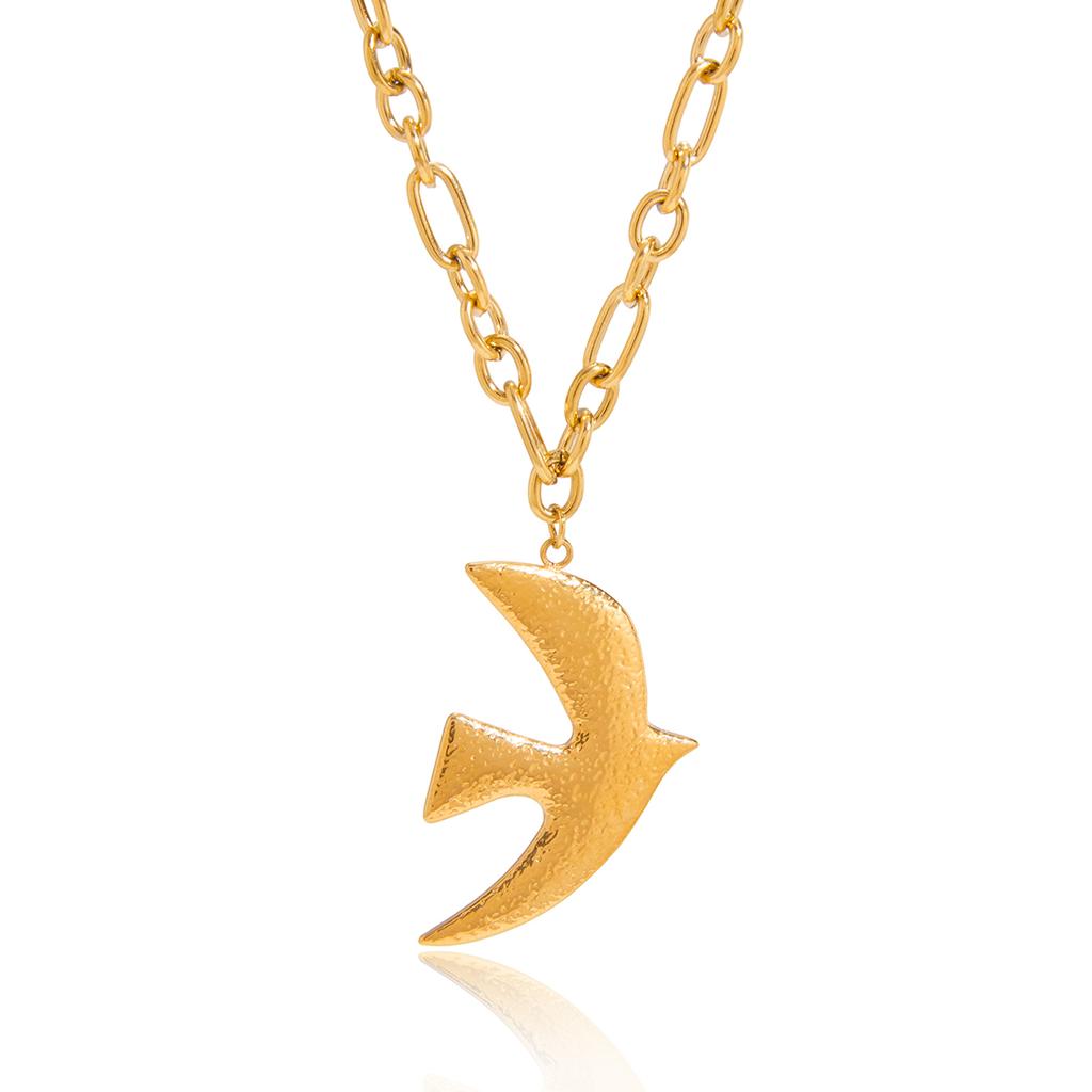 Yori Stainless Steel Hammered Dove and Bird Pendant Necklace 18K PVD Plated Waterproof Jewelry Gift Accessories