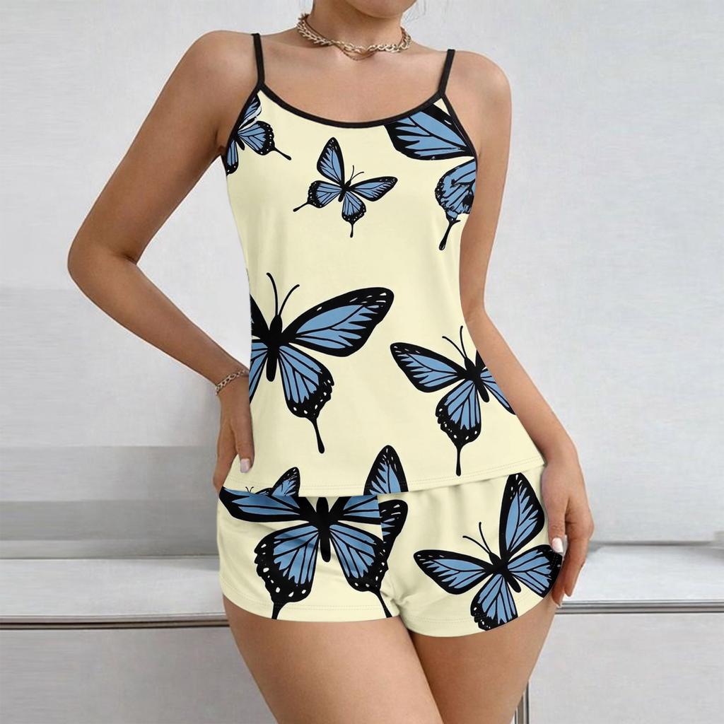 Women Soft 2 Piece Pajamas Set Sleeveless Shorts Set Loungewear Sets Pyjamas Nightwear