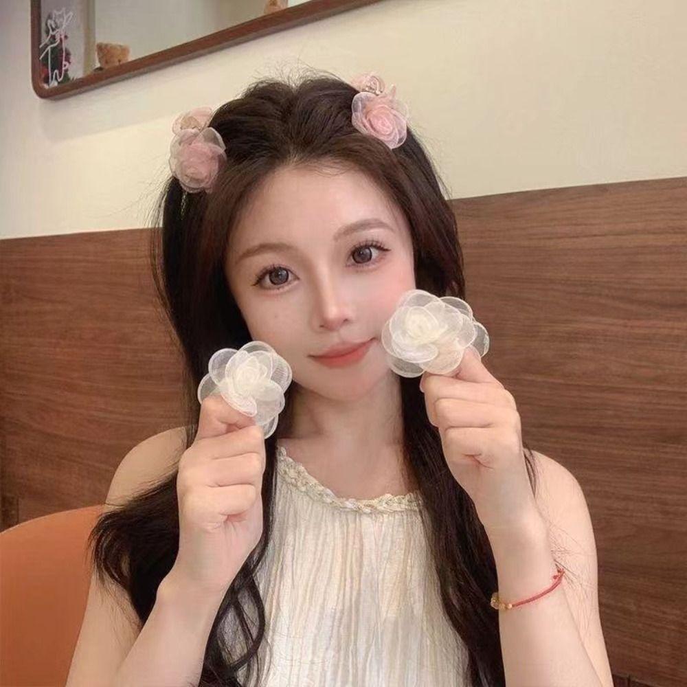 French Style Camellia Shark Clip Mesh Flower Claw Clip Cute Simulation Flower Hair Claw  Seaside