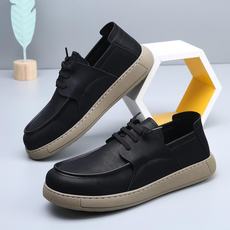 Fashion 2025 Autumn New Low Top Loafers for Men Solid Color Lace Fashion Casual Leather Shoes Male Retro Soft Sole Designer Shoes Man