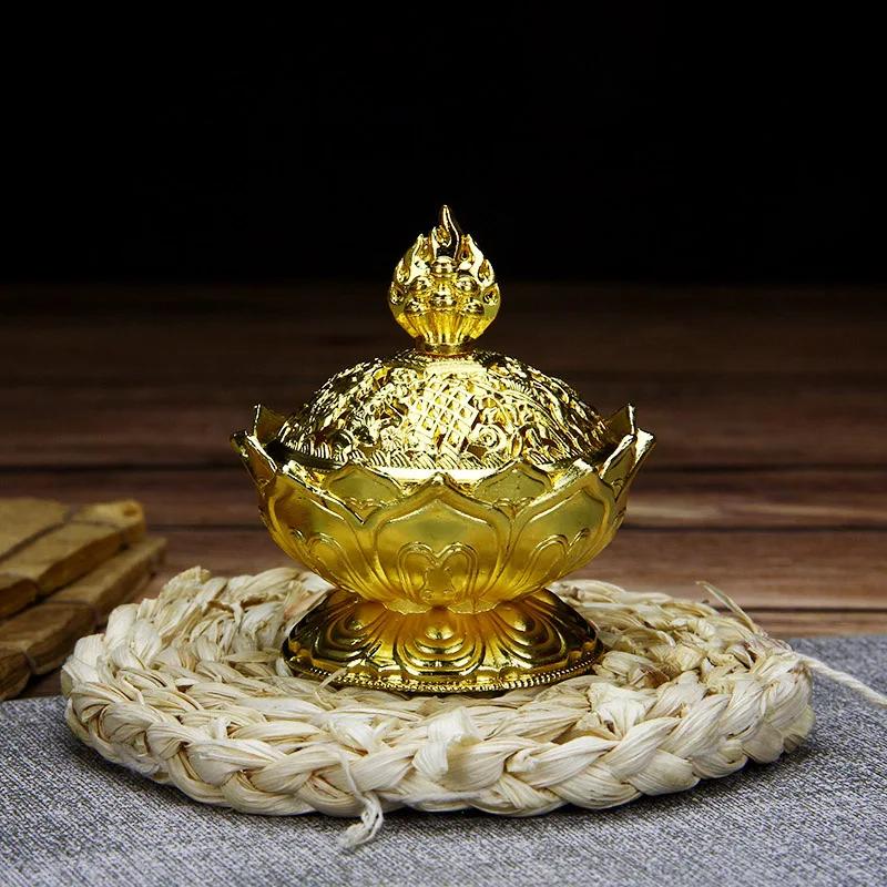 Chinese Alloy Buddha Incense Burner Lotus Flower Incense Holder Censer for Buddhist Home Office Decoration Indoor Ornaments Gift