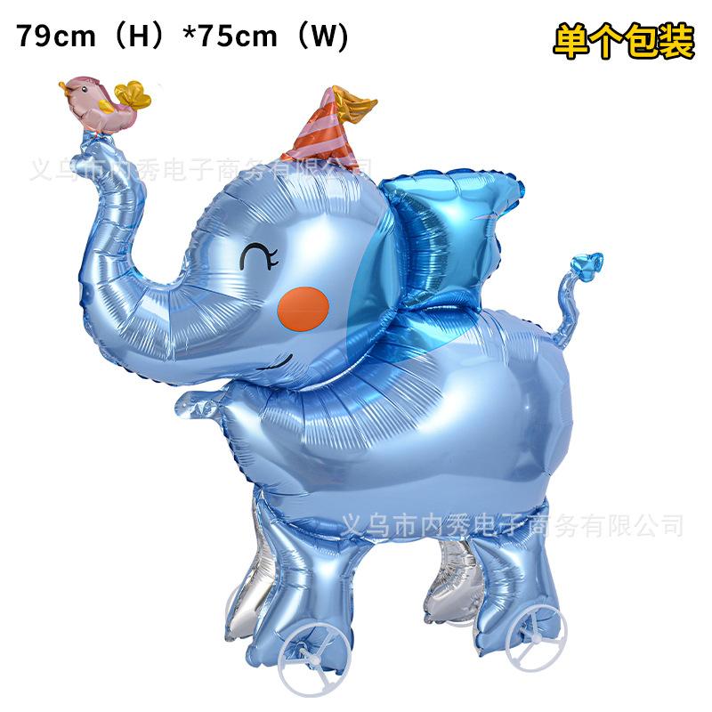 4D Djur Aluminiumfolieballong Med Hjul Stor Tredimensionell Elefant Kreativ Rullande Ballong Ståndleksak Festdekoration