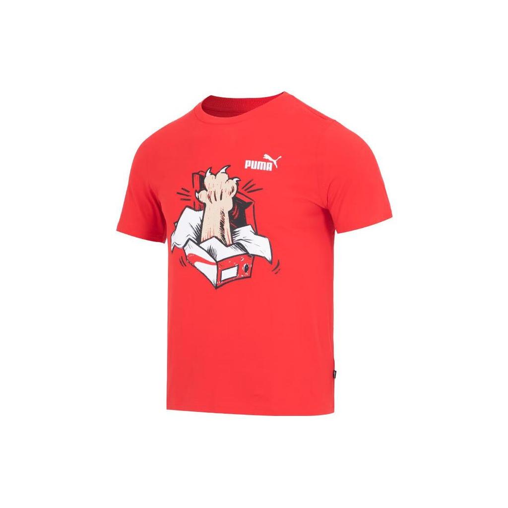 Puma Cartoon Print Vintage Dopamine Crew Neck Pullover Running Short Sleeve T-Shirt With Drop Shoulders Men Tops Red 676699-11