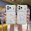Korean Cute Flower Bear Ears Crossbody Lanyard Case For iPhone 17 16 15 14 13 12 11 Pro Max XS Max 7 8 Plus Cover Women Girl's