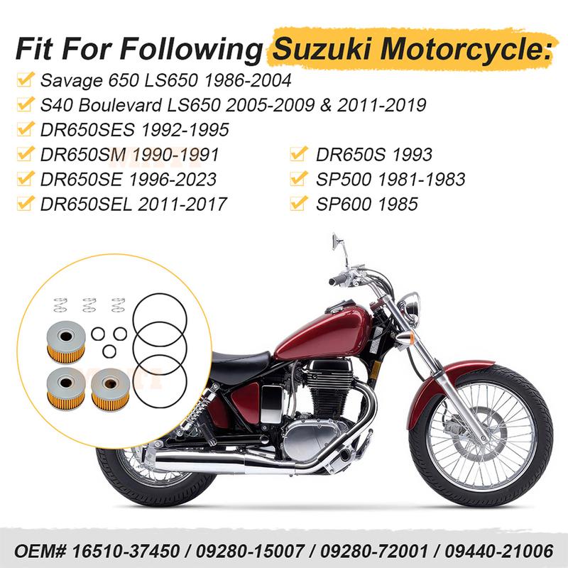 M MATI 3-delars oljefilter och o-ring med fjädersats för Suzuki Savage 650 LS650 DR650S SP500 SP600 1981- 16510-37450 09280-15007