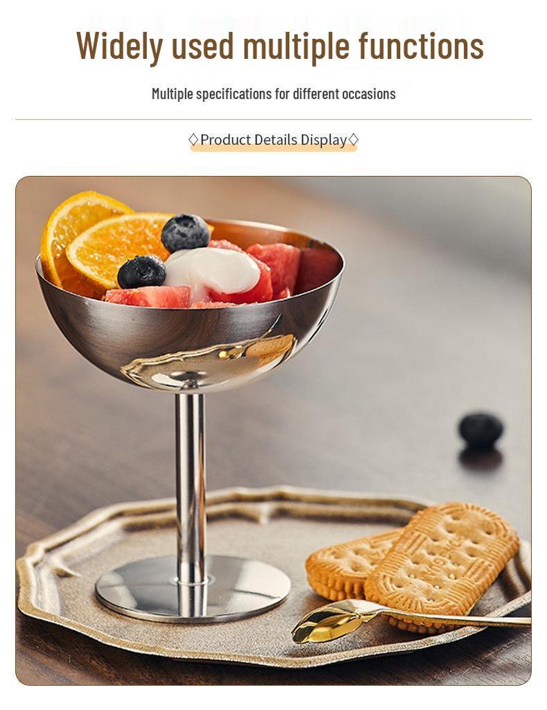 Stainless Steel High-Footed Ice Cream and Dessert Cup for Western Tableware and Afternoon Tea