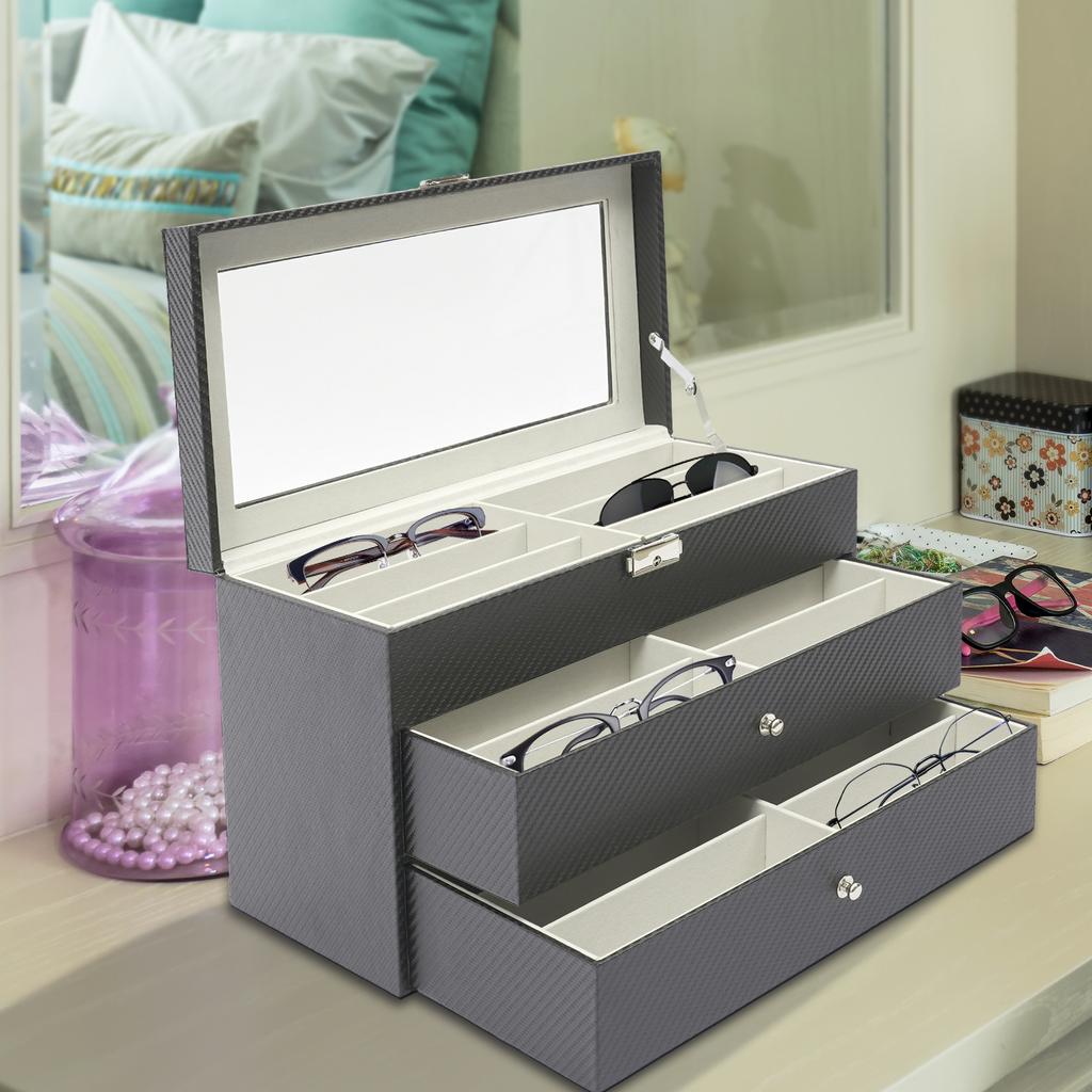 Three-layer 18-slot Sunglasses and Eyeglasses Storage Box, Watch Case, Glasses Accessories Display Organizer, Gift