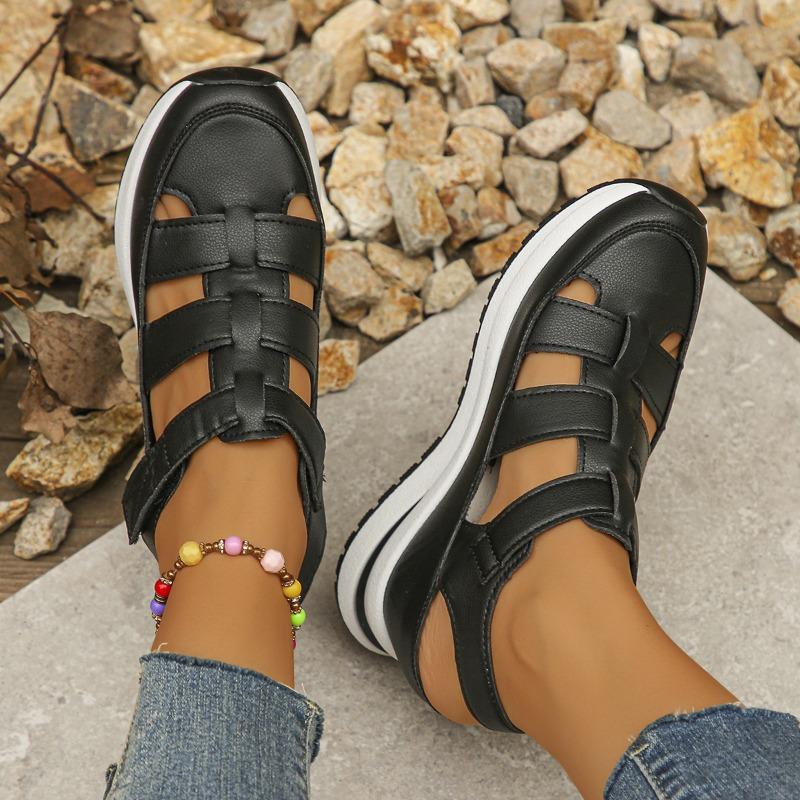 New Large Size Wedge Heel Sandals Women's Bag Head Hollowed Out Breathable Women's Large Size Muffin Thick Bottom Velcro Women