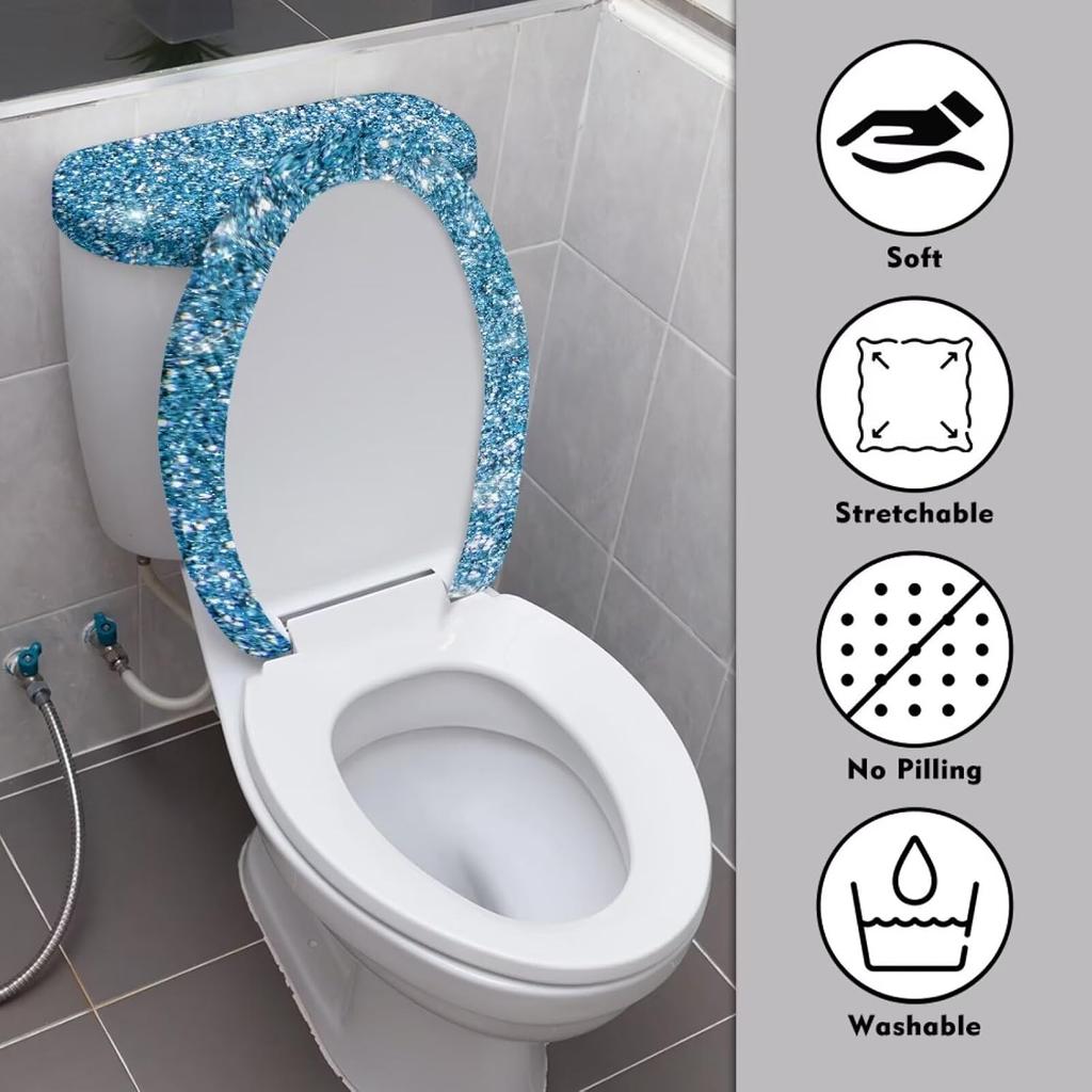 Blue Print Toilet Lid Cover and Toilet Tank Cover Bathroom Toilet Lid and Tank Dsut Cover Bathroom Accessories Stretchy Toilets Dust Covers for Round