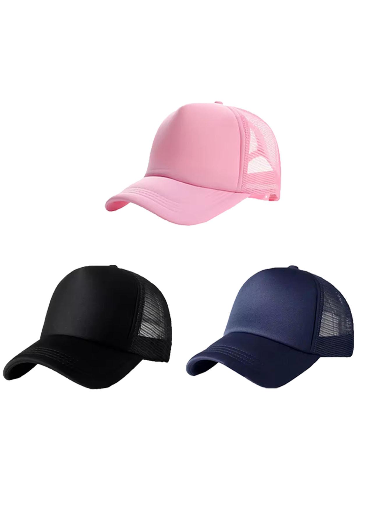 

3Pcs Solid Color Mesh Baseball Cap, Unisex Adjustable Trucker Hat , Breathable Sun Protection Cap for Outdoor Travel Daily Wear One Size