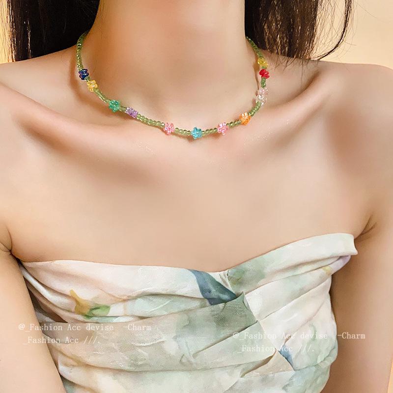 Colorful Dopamine Flower Crystal Beaded Bracelet - Versatile, Fashionable, and Fresh Literary Hand Jewelry.