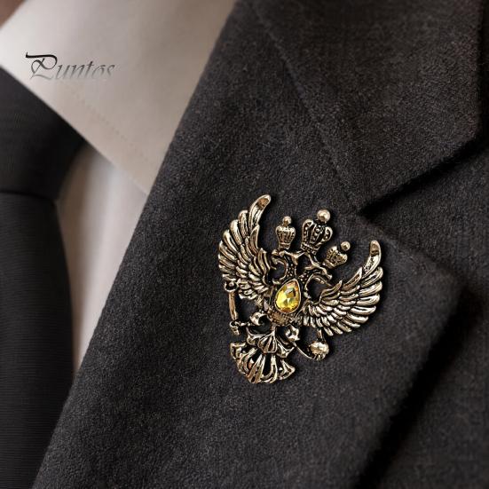 Solid Metal Brooch Eagle Pin, Double-Headed Design Lapel Alloy Anti-Oxidation Strong Buckle Badge for Coats Shirts Bags Accessories Vintage Style