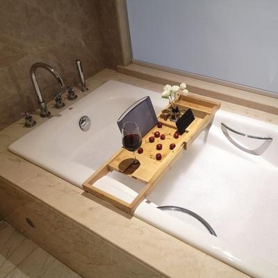 Bamboe Badplank Tafel Badkuip Caddy Plank Over de Badkuip Badhouder Bureau Afneembaar en Flexibel Plaats Handdoek, Badbal