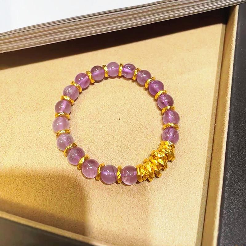 Natural Lavender Amethyst Crystal Bracelet - Entwined Sweet Potato Beaded Style