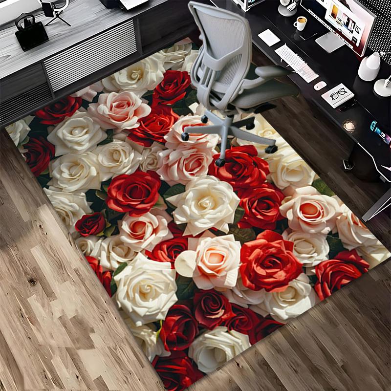 Roses Flowers Crystal Velvet Office chair mat Area Rug - Non-Slip, Floor Mat, Office Desk Chair Rugs,Christmas Gift-1106228