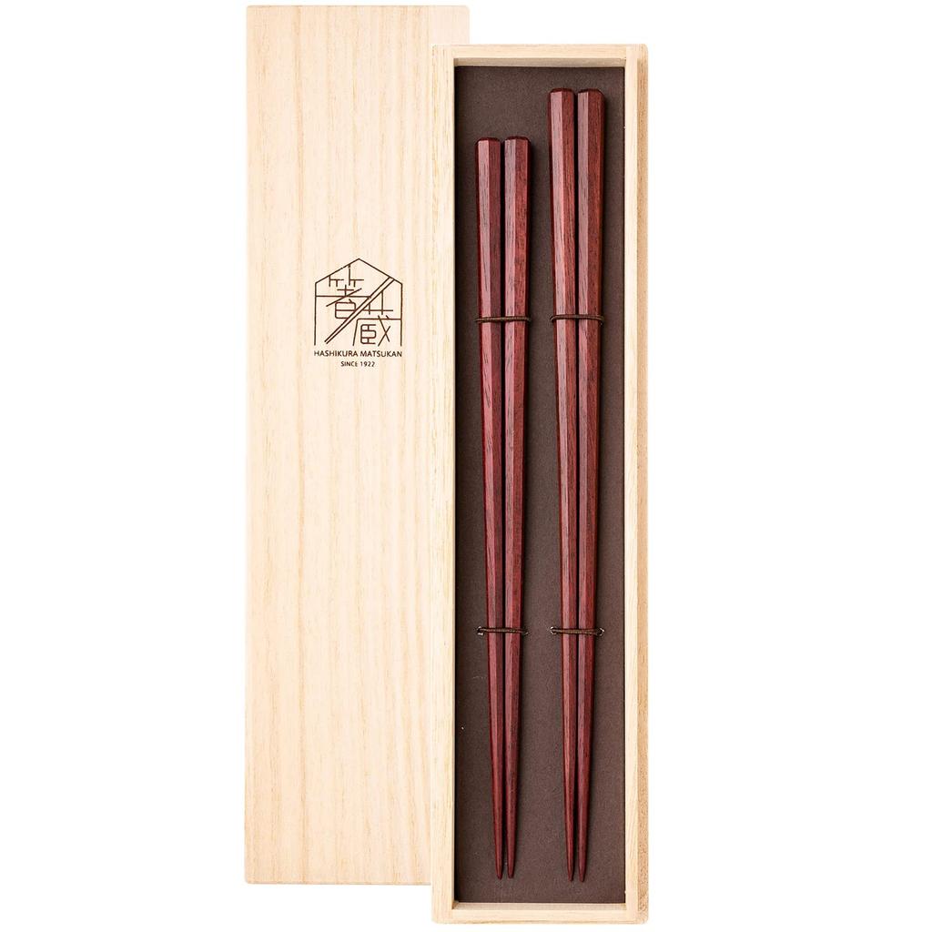 Hashikura Matsukan Chopsticks Couple Chopsticks High Quality Natural Wood Pair Set 22cm Seven Angle Wipe Lacquer Purple Heart Brown Made In Japan