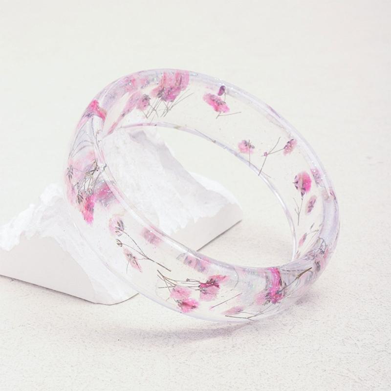 Elegant Resin Bangle With Preserved Flowers Comfortable Dried Flower Wristband For Women Fashion Jewelry Gift