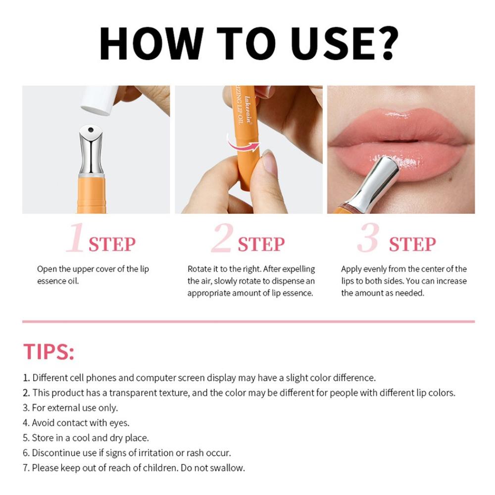 Lakerain Moisturizing Lip Oil with Massage Metal Applicator, Hydrating Glossy Lip Essence, Long Lasting Nourishing Lip Care for Dry Chapped Lips