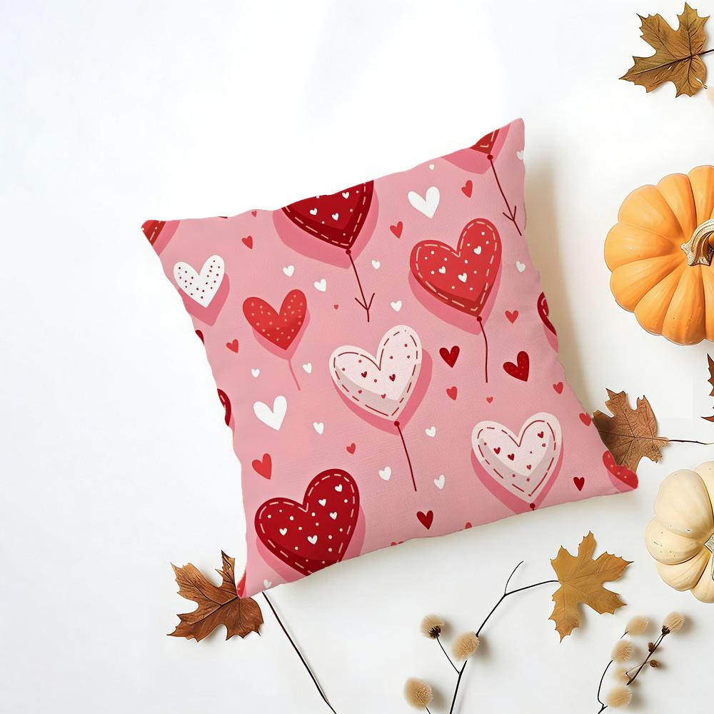Casual Red Pink Fashion LOVE Style Cushion Cover Washable Linen Pillowcase Soft for Daily Sofa Bed Home Room Decor