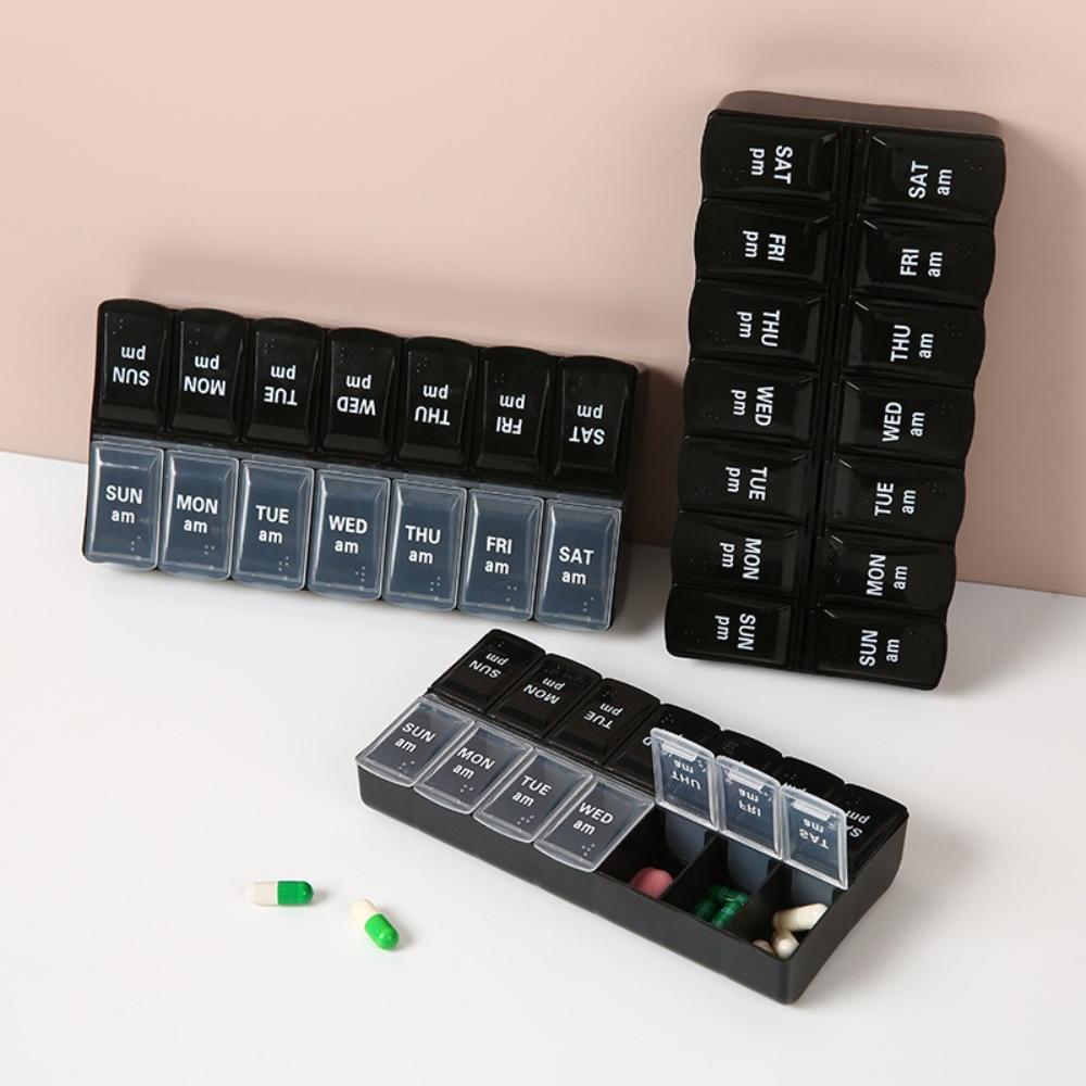 New Portable Hot Premuim Weekly Pill Organizer Case Box Storage Container 7 Day 2 Times 14 Grids for Vitamin Medicine Fish Oils
