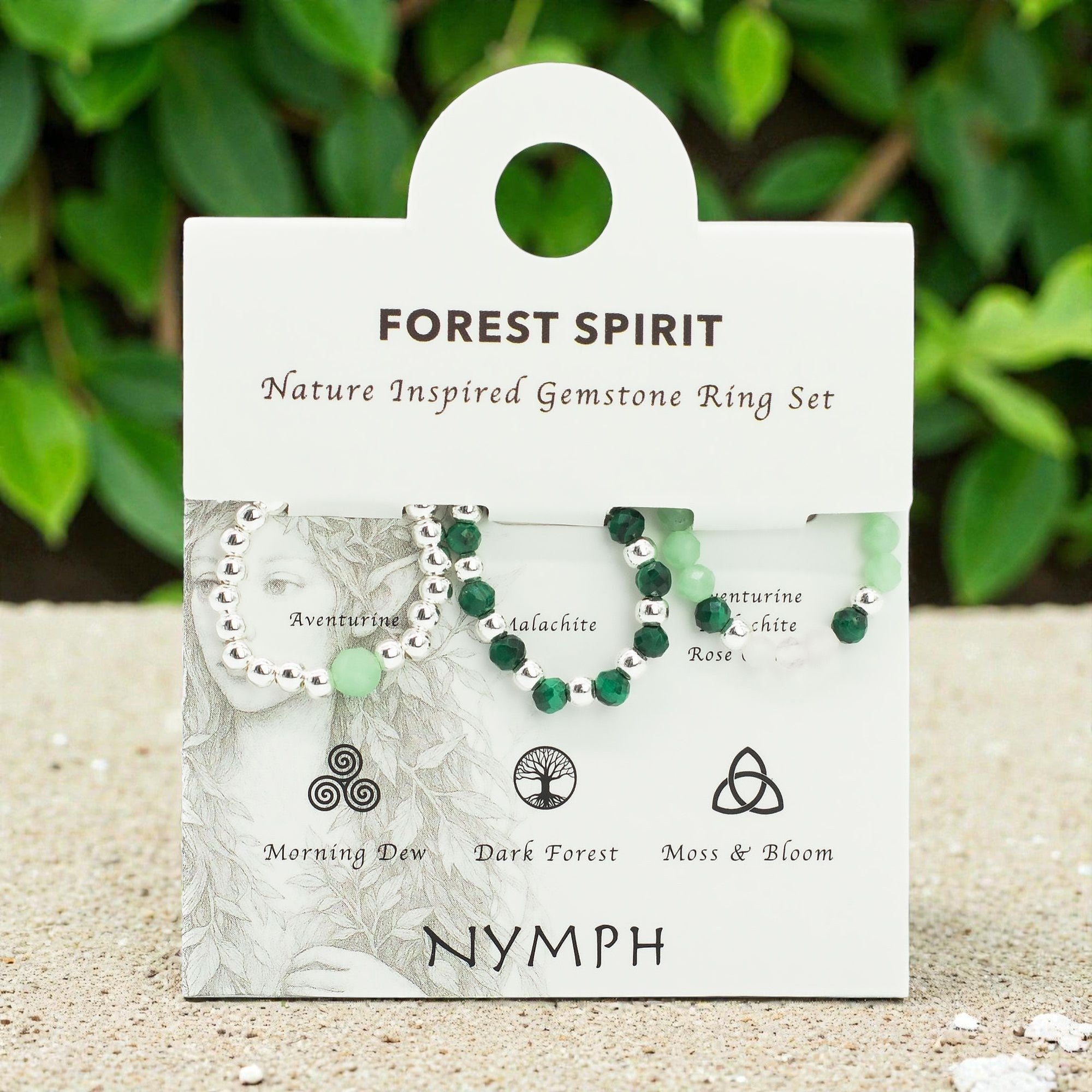 Shamtam Women's Green/Silver Nymph Spirit Gemstone Ring Set – Forest Spirit