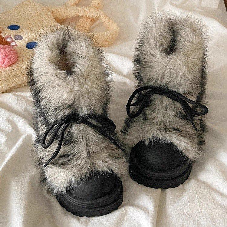 The turning port is increased, the thick-soled non-slip fluffy snow boots are new, piled and thickened short boots, and the warm cotton shoes 