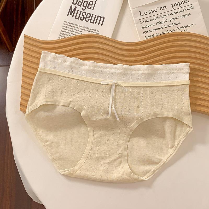 French Style Women Mid Waist Antibacterial Combed Cotton Ladies Panties
