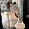 #Summer new pure desire wind V-neck lace dispensing splicing ice silk vest female slim one-piece with chest pad