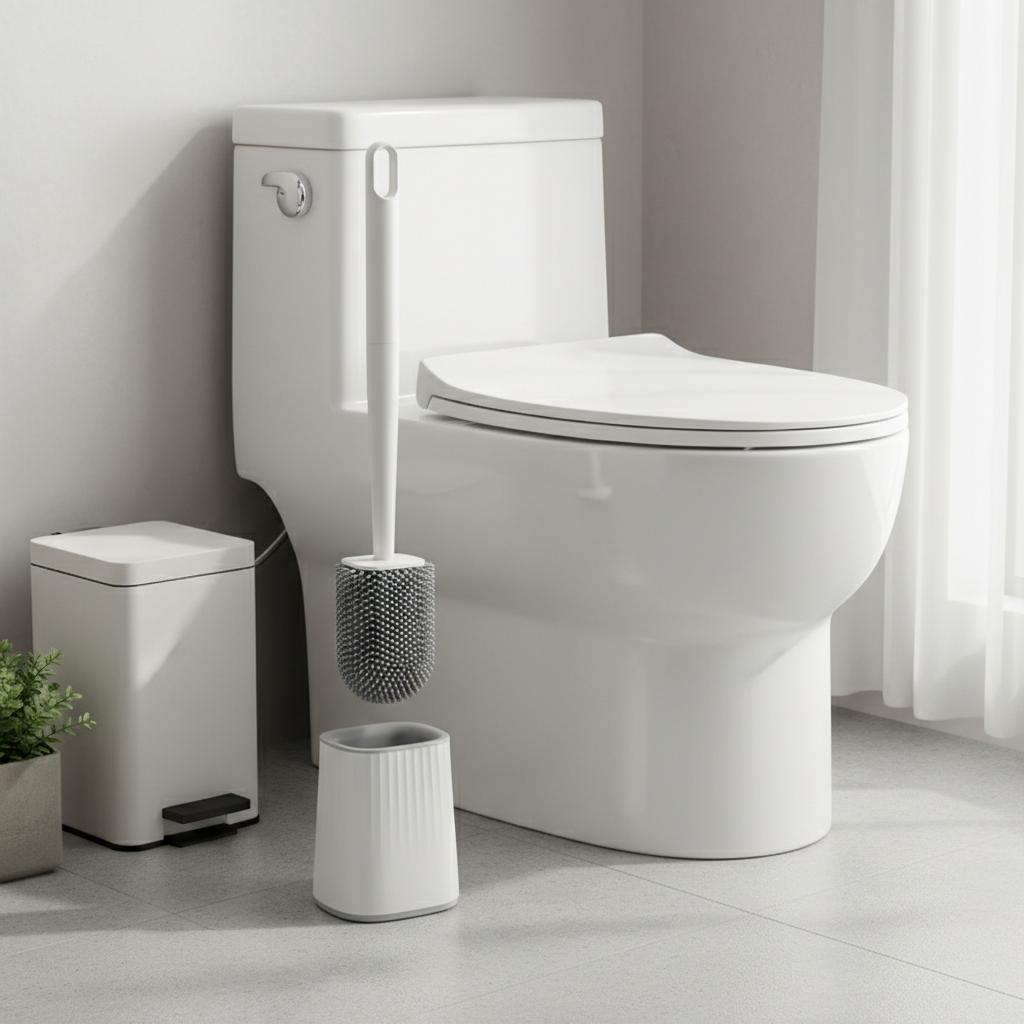 Soft Rubber Toilet Brush With Detachable Handle Wall Mounted Cleaning Tool For Home Use
