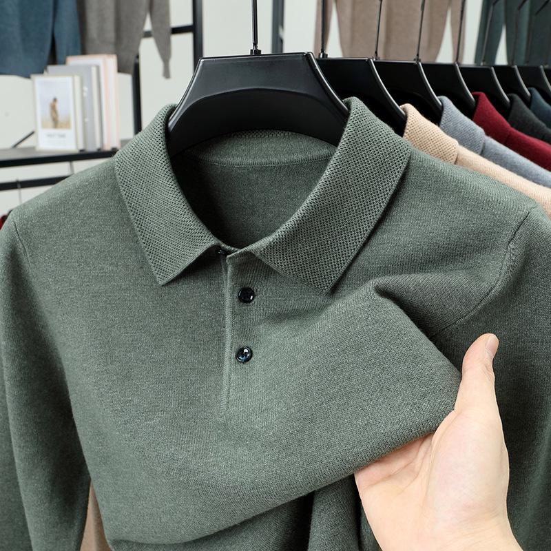 Dicke Strickwaren für Herren: Einfarbiger Pullover mit Revers, Warmes Langarm-Oberteil für Herbst/Winter