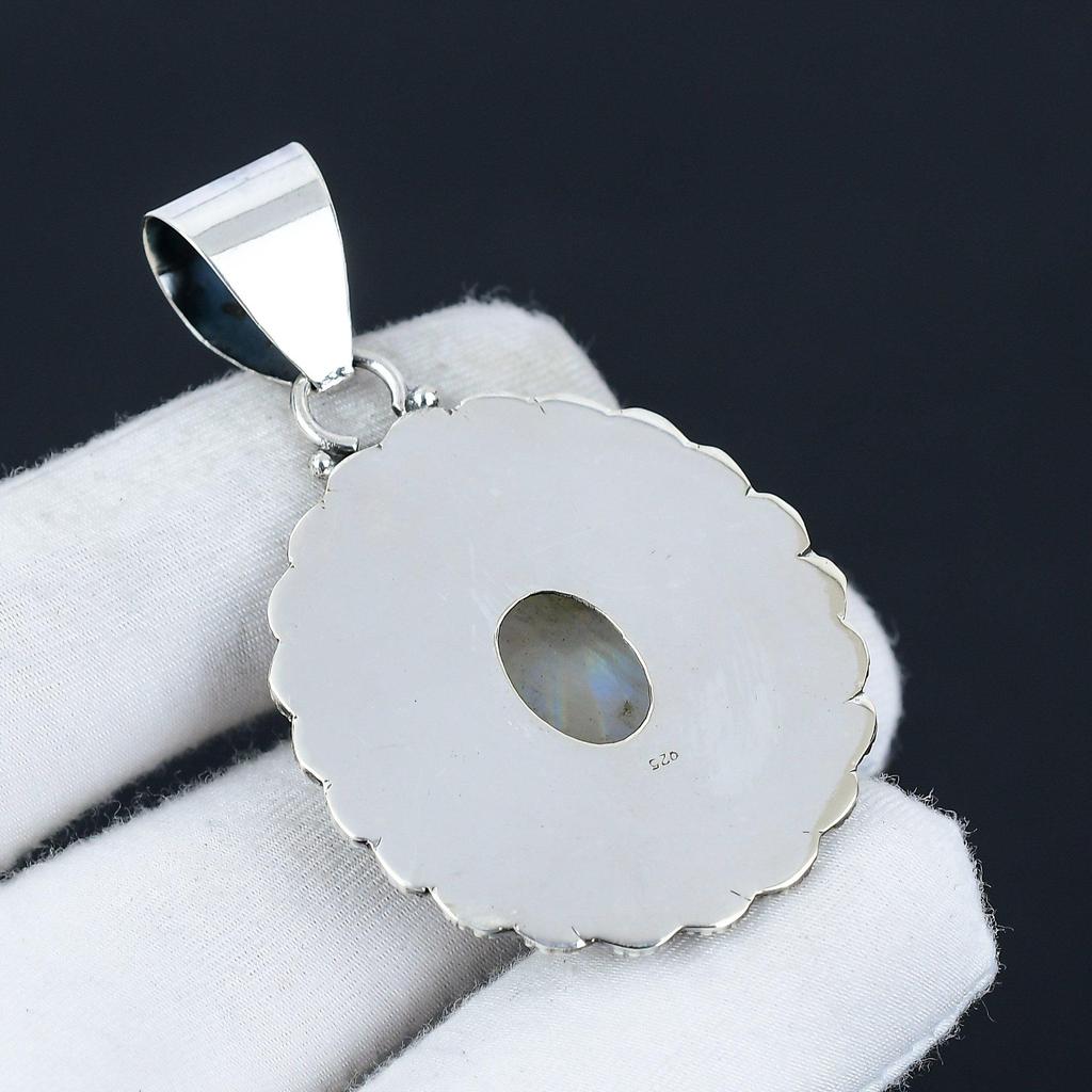 Pandantiv cu piatră de lună curcubeu Bijuterii lucrate manual Colier din argint 925 cu piatră de lună strălucitoare naturală Bijuterii cu pandantiv cadou pentru el de Anul Nou