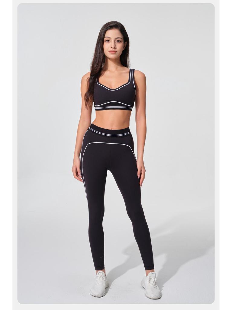 Women's Color-Block Sports Yoga Set: High-Intensity Sports Bra & High-Waisted, Hip-Lifting Yoga Pants