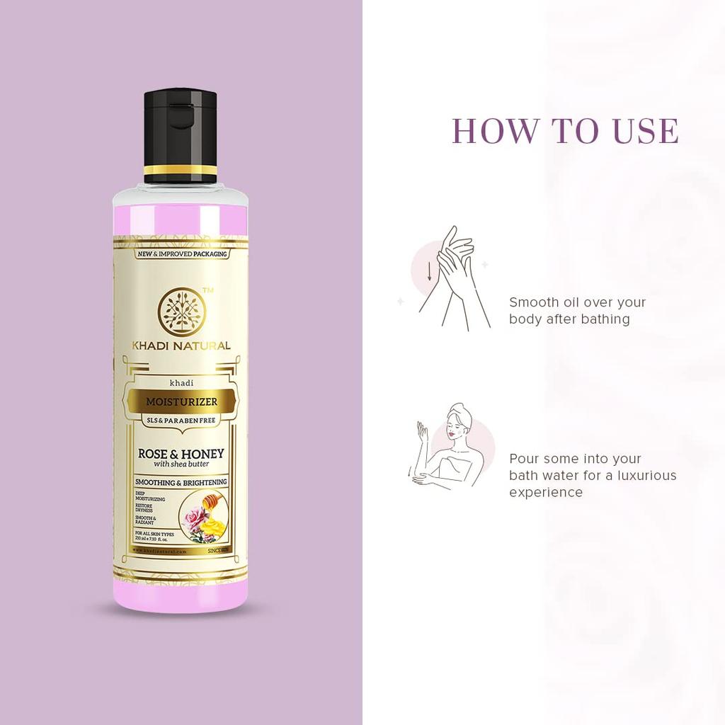 Khadi Natural Rose and Honey Moisturising Body Lotion 210ml Smooth Hydrating Non-Sticky Skin Care