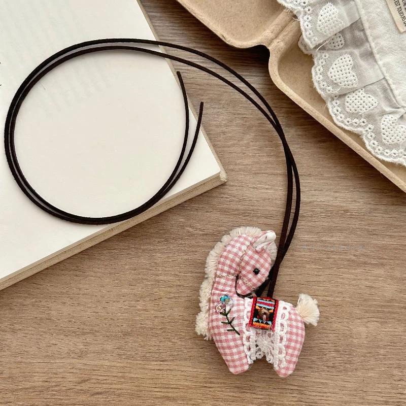 Cute Handmade Embroidery Pony Necklace Soft Fabric Horse Pendant Sweater Chain for Women Daily Outfit Jewelry Gift