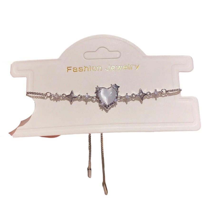 Modisches Herzförmiges Cz Stern Liebe Katzenauge Armband Mit Mikroeingefasstem Kupfer Für Damen Freizeitkleidung