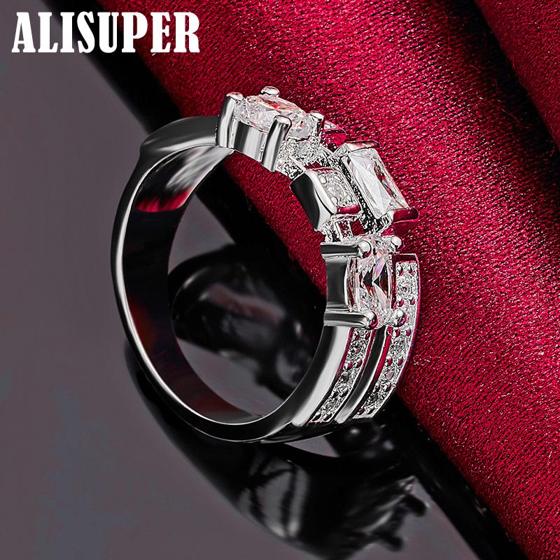 Šperky z kulatého čtvercového AAA Zirkonového prstenu ze stříbra 925 Sterling Silver