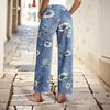 Women's Printed Denim Straight Wide Leg Pants Jeans Women  Women's High-waisted Floral Print Jeans Light Wash Straight-leg Casual Pants